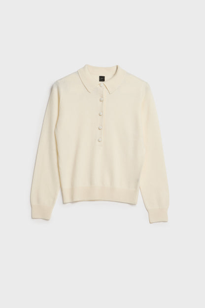 AKS LABEL International Elida cashmere polo 02_Knitwear 9003 Eggshell