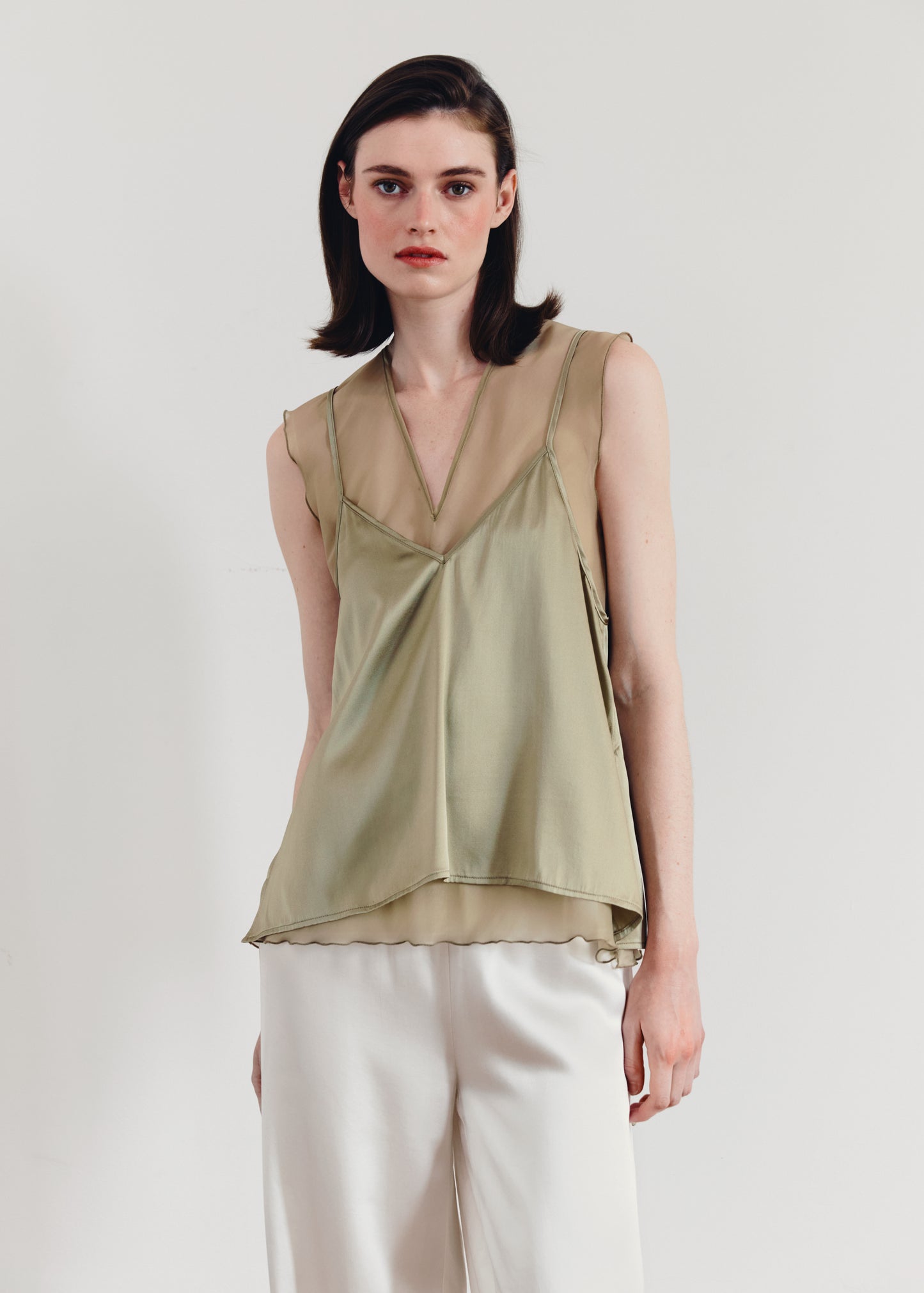 AKS LABEL Leo silk top Tops 8024 Khaki