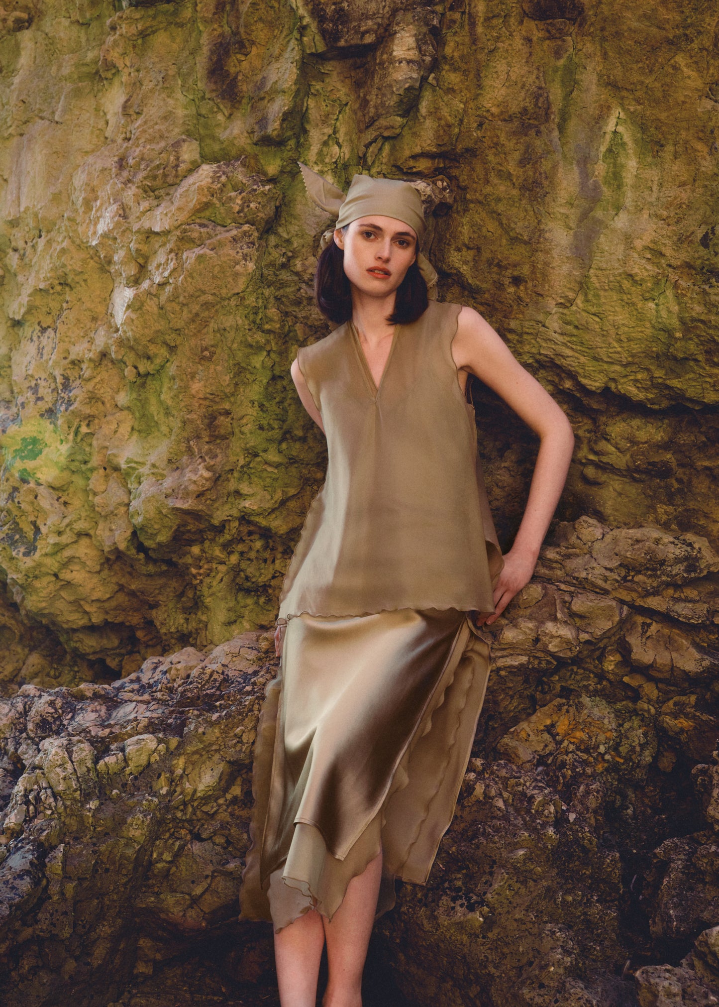 AKS LABEL Leo silk top Tops 8024 Khaki