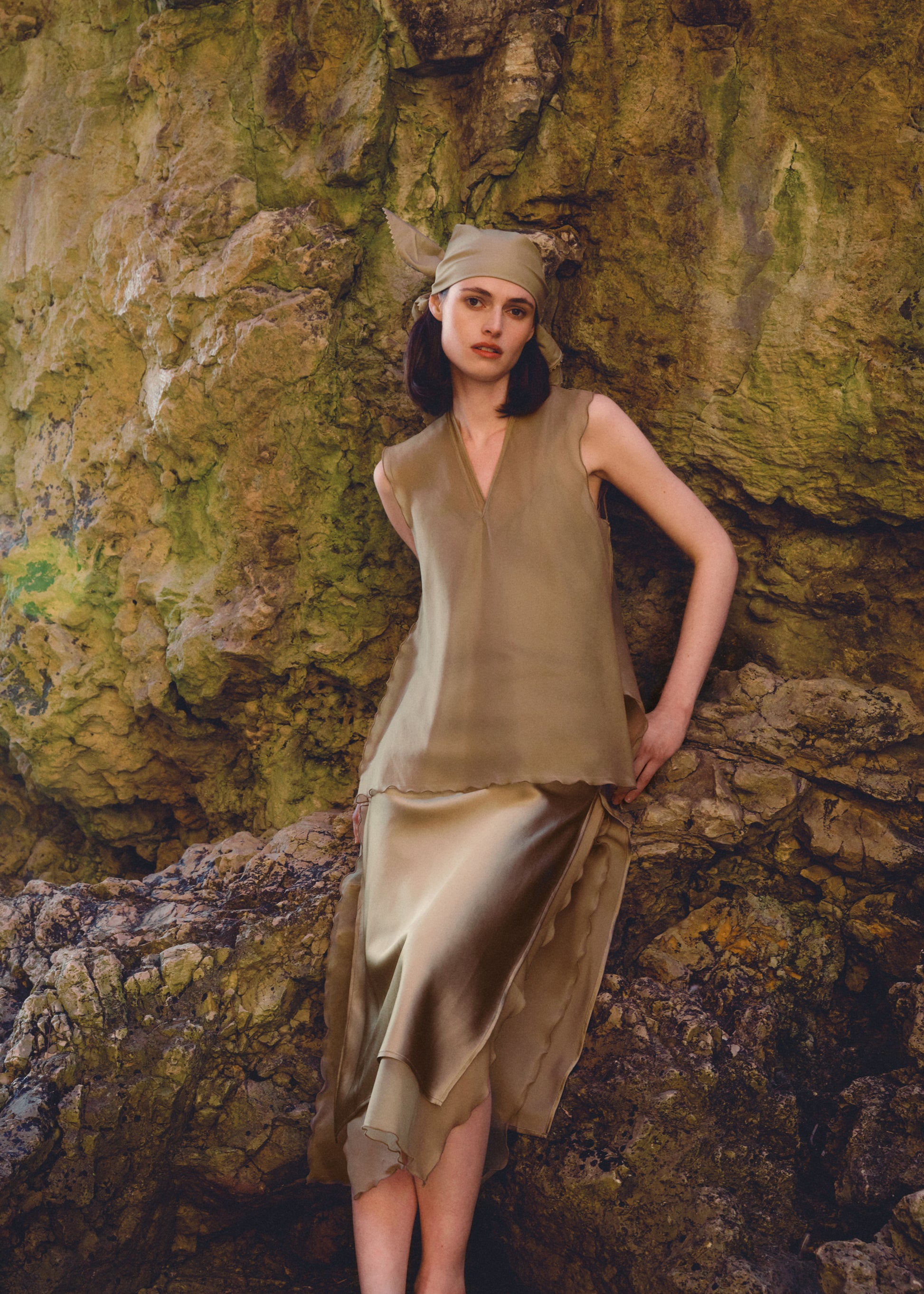 AKS LABEL Leo silk top Tops 8024 Khaki