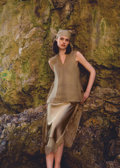 AKS LABEL Leo silk top Tops 8024 Khaki