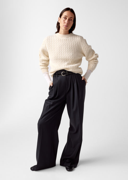 AKS LABEL International Luca cable alpaca cash knit 02_Knitwear 8002 Cream