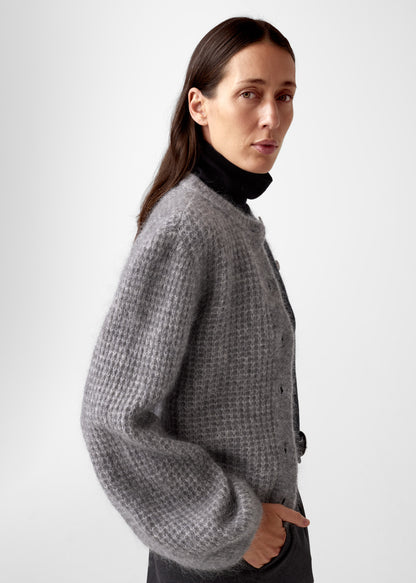 AKS LABEL International Sofia Mohair Cardigan 02_Knitwear 9053 M. Grey Mel