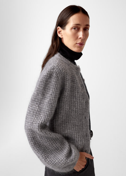 AKS LABEL International Sofia Mohair Cardigan 02_Knitwear 9053 M. Grey Mel