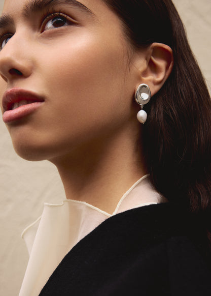 Christian Aks Two Form Earrings, one Pearl Earrings 0003 Silver